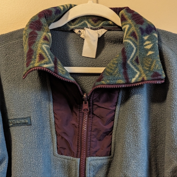 Vintage Columbia Fleece Zip Up Sweatshirt Teal and Purple women's size large - Picture 4 of 7